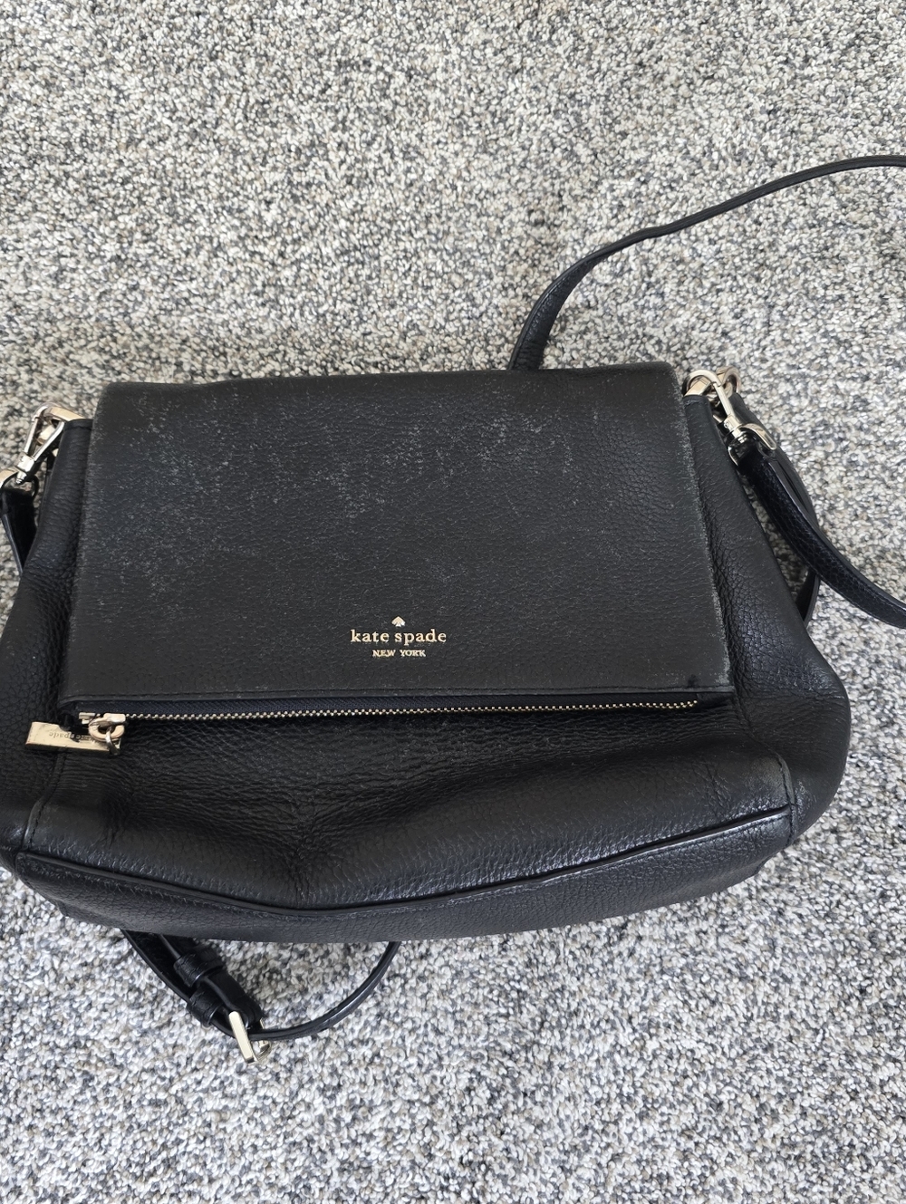 Kate Spade Black Pebbled Leather Flap Shoulder Crossbody Bag